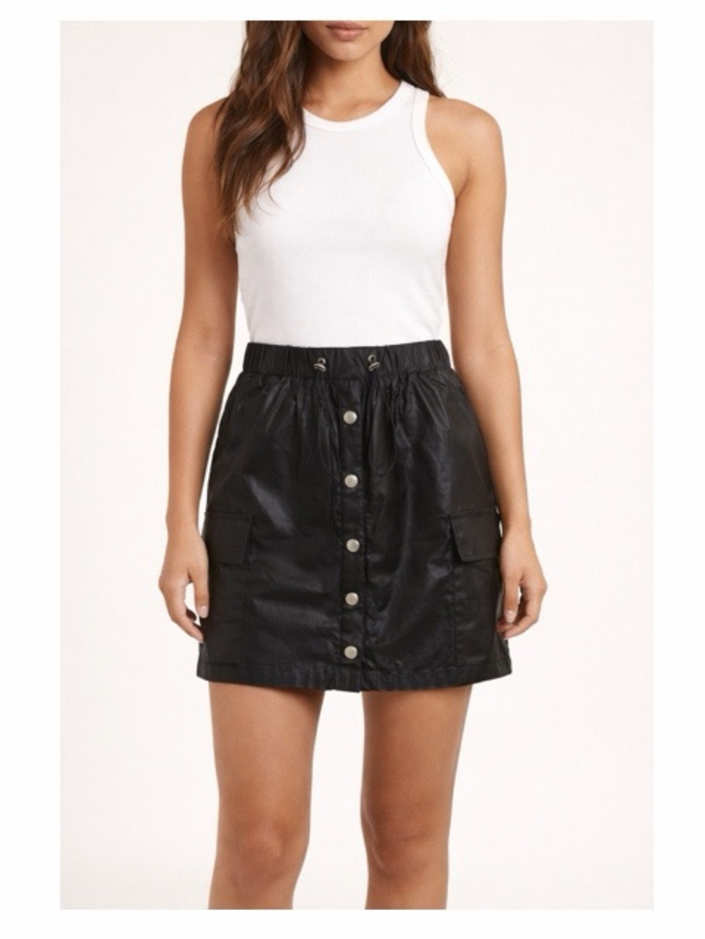Missguided Utility Wet Look Button Front Mini Skirt NWT